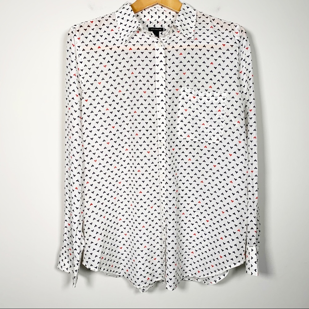 Ann Taylor Heart Print Button Down Blouse Shirt